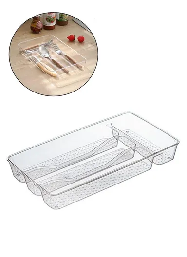 4 Compartments Kitchen Cutlery Organizer (W33 x D18 x H4.5)cm - Transparent