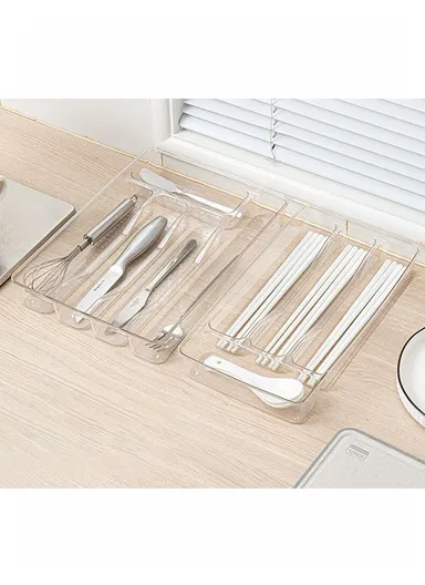 4 Compartments Kitchen Cutlery Organizer (W33 x D18 x H4.5)cm - Transparent