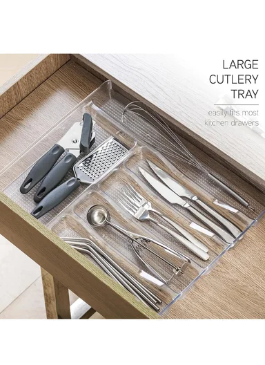 6 Compartments Kitchen Cutlery Organizer (W38 x D31.5 x H4.5)cm - Transparent