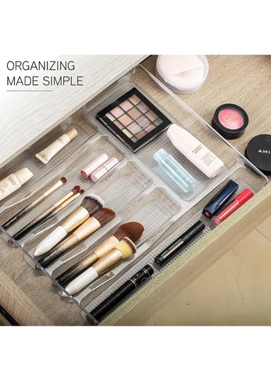 6 Compartments Kitchen Cutlery Organizer (W38 x D31.5 x H4.5)cm - Transparent