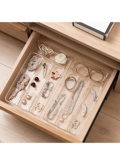 6 Compartments Kitchen Cutlery Organizer (W38 x D31.5 x H4.5)cm - Transparent