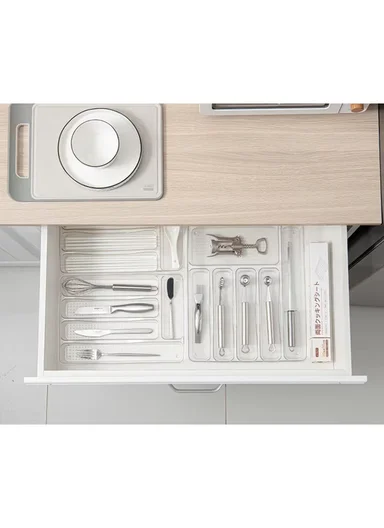 6 Compartments Kitchen Cutlery Organizer (W38 x D31.5 x H4.5)cm - Transparent