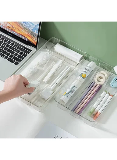 6 Compartments Kitchen Cutlery Organizer (W38 x D31.5 x H4.5)cm - Transparent