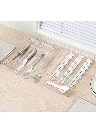 6 Compartments Kitchen Cutlery Organizer (W38 x D31.5 x H4.5)cm - Transparent