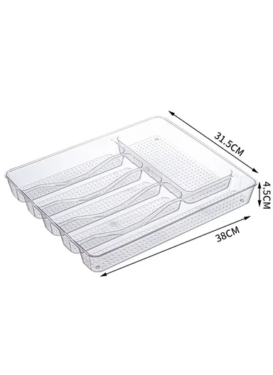 6 Compartments Kitchen Cutlery Organizer (W38 x D31.5 x H4.5)cm - Transparent