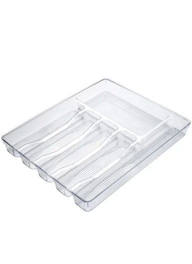 6 Compartments Kitchen Cutlery Organizer (W38 x D31.5 x H4.5)cm - Transparent