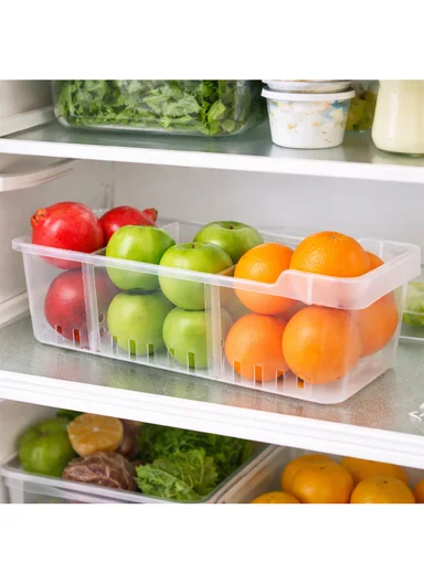 Multi-Functional Refrigerator Storage Box with Removable Dividers 517-A-9301  (W32 x D15 x H10)cm – Transparent 