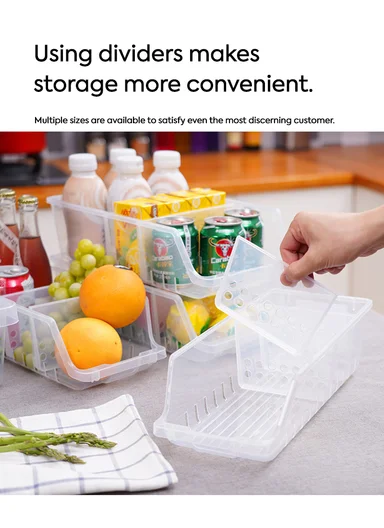 Multi-Functional Refrigerator Storage Box with Removable Dividers 517-A-9301  (W32 x D15 x H10)cm – Transparent 