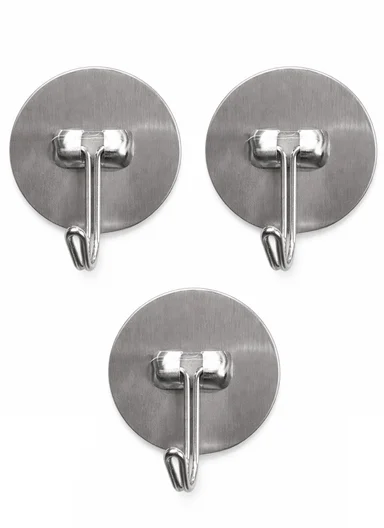 3-Piece 3Kg Max Load Stainless Steel Adhesive Round Hook Set 591-1604