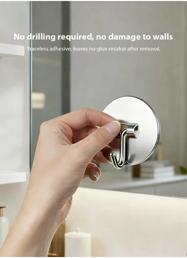 3-Piece 3Kg Max Load Stainless Steel Adhesive Round Hook Set 591-1604