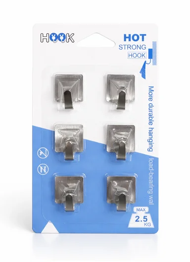 6-Piece 2.5Kg Max Load Stainless Steel Adhesive Square Hook Set 591-6004