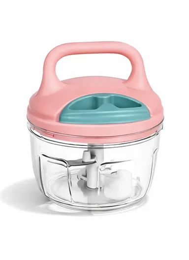 0.7L Manual Pull Food Chopper With Carry Handle &amp; Stainless Steel Blades XMD-C35 (D10 x H15)cm - Pink