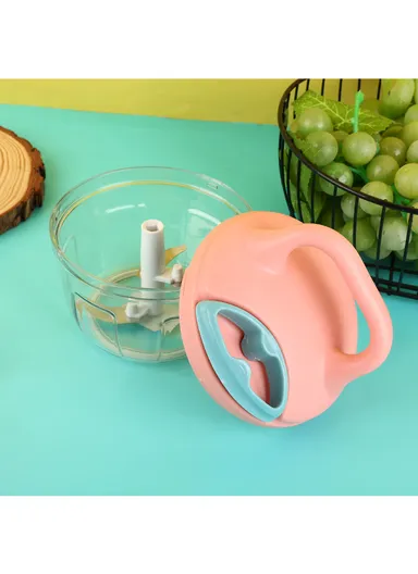 0.7L Manual Pull Food Chopper With Carry Handle &amp; Stainless Steel Blades XMD-C35 (D10 x H15)cm - Pink