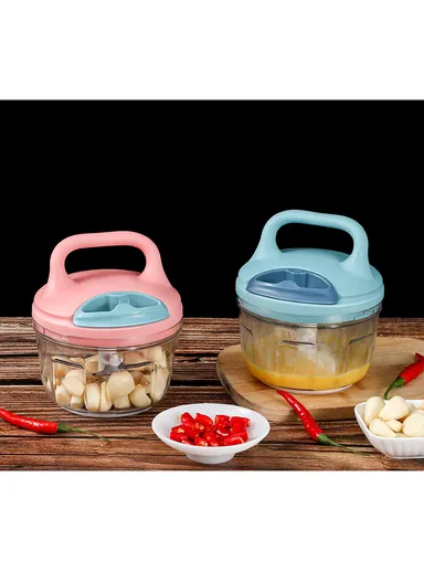 0.7L Manual Pull Food Chopper With Carry Handle &amp; Stainless Steel Blades XMD-C35 (D10 x H15)cm - Pink