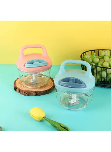 0.7L Manual Pull Food Chopper With Carry Handle &amp; Stainless Steel Blades XMD-C35 (D10 x H15)cm - Pink