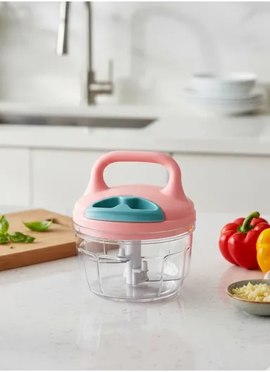 0.7L Manual Pull Food Chopper With Carry Handle &amp; Stainless Steel Blades XMD-C35 (D10 x H15)cm - Pink