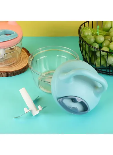 0.7L Manual Pull Food Chopper With Carry Handle &amp; Stainless Steel Blades XMD-C35 (D10 x H15)cm - Pink