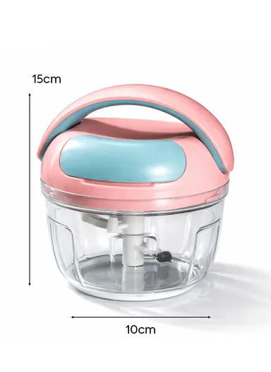 0.7L Manual Pull Food Chopper With Carry Handle &amp; Stainless Steel Blades XMD-C36 (D10 x H15)cm - Pink