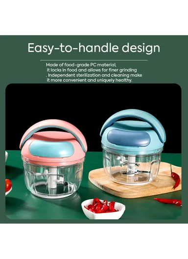 0.7L Manual Pull Food Chopper With Carry Handle &amp; Stainless Steel Blades XMD-C36 (D10 x H15)cm - Pink