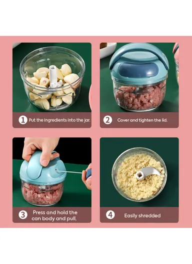 0.7L Manual Pull Food Chopper With Carry Handle &amp; Stainless Steel Blades XMD-C36 (D10 x H15)cm - Pink