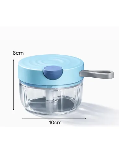 180ML Manual Pull Food Chopper With Carry Handle &amp; Stainless Steel Blades XMD-C37 (D10 x H6)cm - Blue