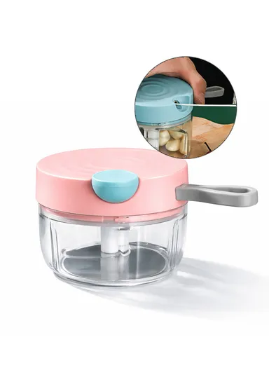 180ML Manual Pull Food Chopper With Carry Handle &amp; Stainless Steel Blades XMD-C37 (D10 x H6)cm - Pink