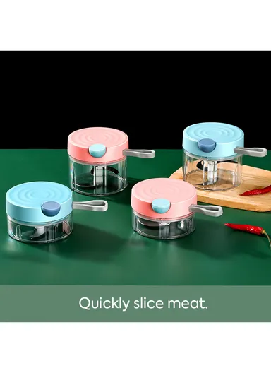 180ML Manual Pull Food Chopper With Carry Handle &amp; Stainless Steel Blades XMD-C37 (D10 x H6)cm - Pink