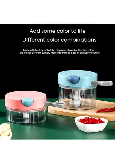 180ML Manual Pull Food Chopper With Carry Handle &amp; Stainless Steel Blades XMD-C37 (D10 x H6)cm - Pink