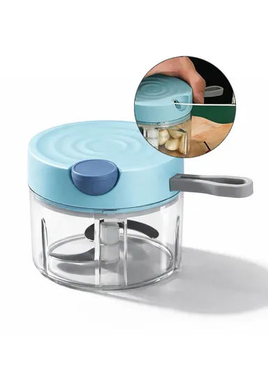 380ML Manual Pull Food Chopper With Carry Handle &amp; Stainless Steel Blades XMD-C38 (D10 x H9)cm - Blue