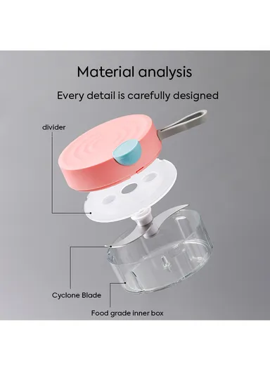 380ML Manual Pull Food Chopper With Carry Handle &amp; Stainless Steel Blades XMD-C38 (D10 x H9)cm - Pink