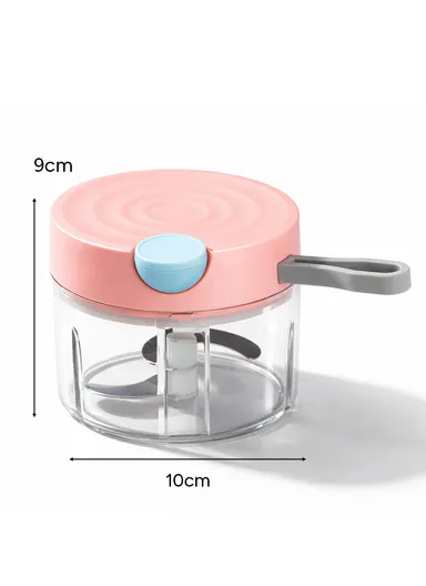 380ML Manual Pull Food Chopper With Carry Handle &amp; Stainless Steel Blades XMD-C38 (D10 x H9)cm - Pink