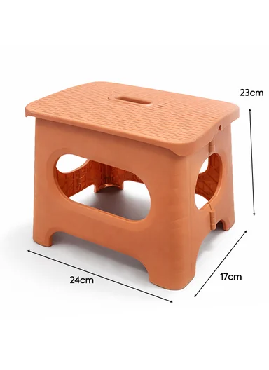 Portable Folding Plastic Stool with Carry Handle (L24 × W17 × H23)cm 693-XMD-016 – Orange 
