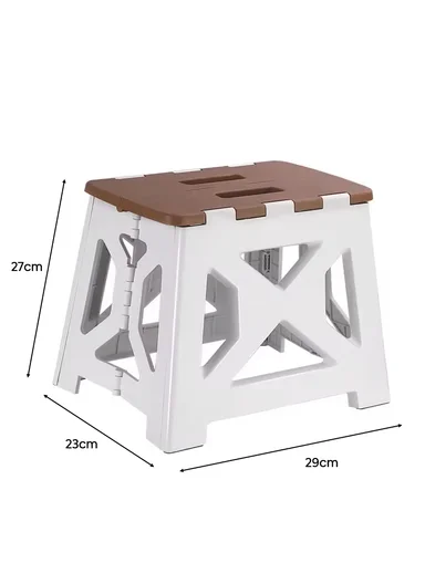 Lightweight Foldable Plastic Stool With Stable Base 693-XMD-021 (W29 × D23 × H27)cm– Brown