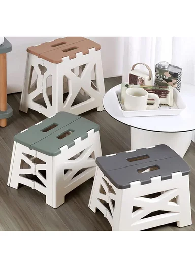Lightweight Foldable Plastic Stool With Stable Base 693-XMD-021 (W29 × D23 × H27)cm– Brown