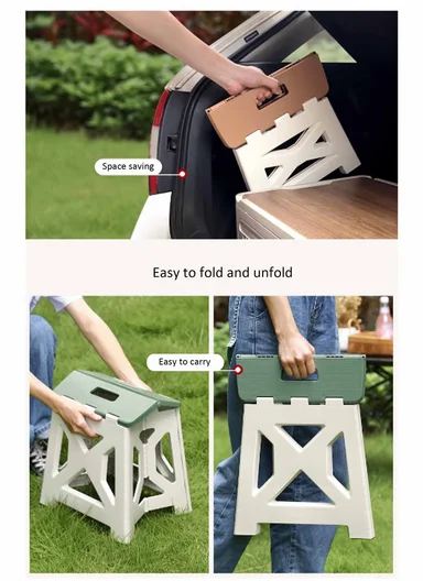 Lightweight Foldable Plastic Stool With Stable Base 693-XMD-021 (W29 × D23 × H27)cm– Brown