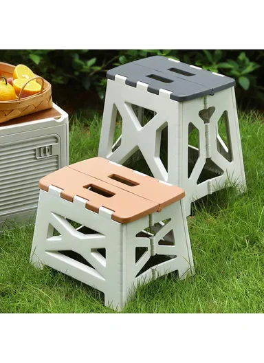 Lightweight Foldable Plastic Stool With Stable Base 693-XMD-021 (W29 × D23 × H27)cm– Brown