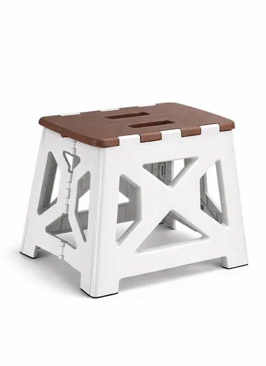 Lightweight Foldable Plastic Stool With Stable Base 693-XMD-021 (W29 × D23 × H27)cm– Brown
