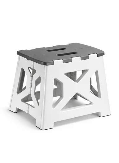 Lightweight Foldable Plastic Stool With Stable Base 693-XMD-021 (W29 × D23 × H27)cm – Grey