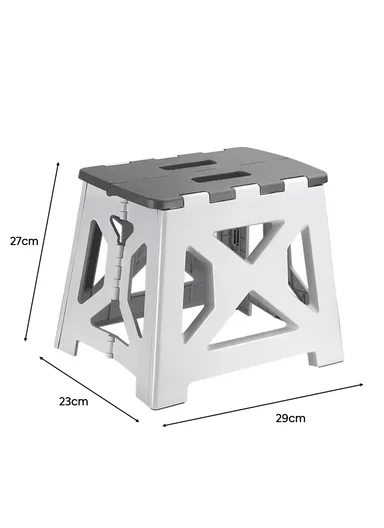 Lightweight Foldable Plastic Stool With Stable Base 693-XMD-021 (W29 × D23 × H27)cm – Grey
