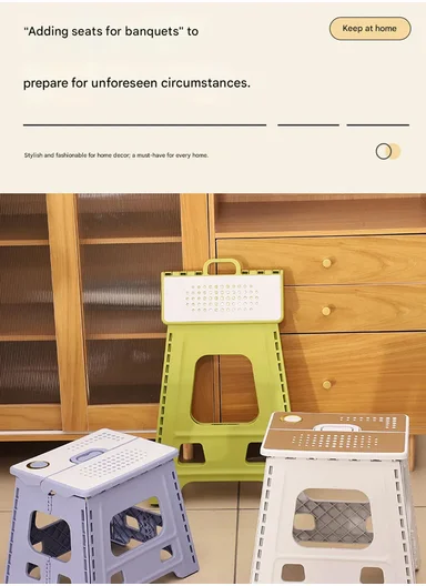 Lightweight Foldable Plastic Stool With Carry Handle 693-XMD-027 (W29 × D23 × H34)cm – Green