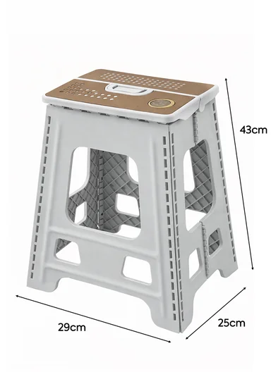 Lightweight Foldable Plastic Stool With Carry Handle 693-XMD-028 (W29 × D25 × H43)cm – Grey