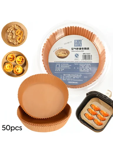 50Pcs Round Disposable Air Fryer Paper Liners, Non-Stick Oil-Proof 
