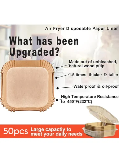 50Pcs Square Disposable Air Fryer Paper Liners, Non-Stick Oil-Proof 