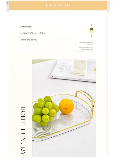 3-Piece Elegant Rectangular Serving Tray Set with Gold Handles, Transparent Plastic Snack &amp; Appetizer Trays