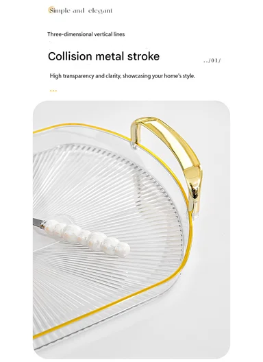 3-Piece Elegant Rectangular Serving Tray Set with Gold Handles, Transparent Plastic Snack &amp; Appetizer Trays