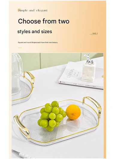 3-Piece Elegant Rectangular Serving Tray Set with Gold Handles, Transparent Plastic Snack &amp; Appetizer Trays
