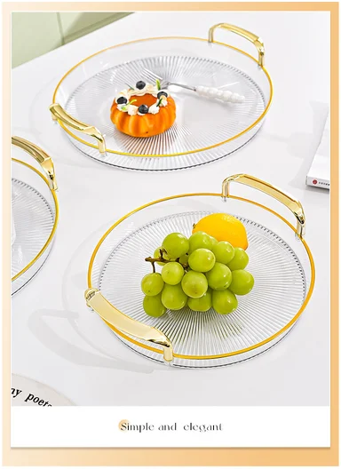 3-Piece Elegant Rectangular Serving Tray Set with Gold Handles, Transparent Plastic Snack &amp; Appetizer Trays