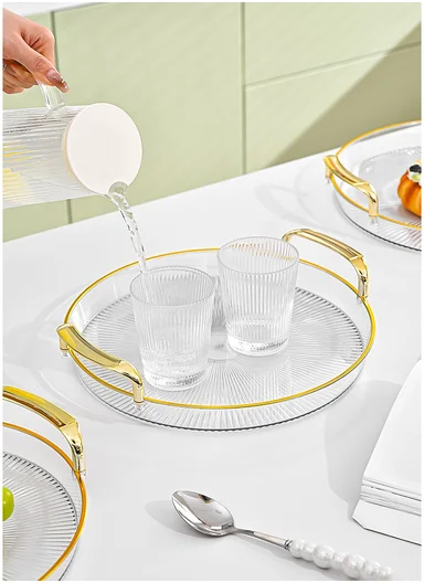 3-Piece Elegant Rectangular Serving Tray Set with Gold Handles, Transparent Plastic Snack &amp; Appetizer Trays