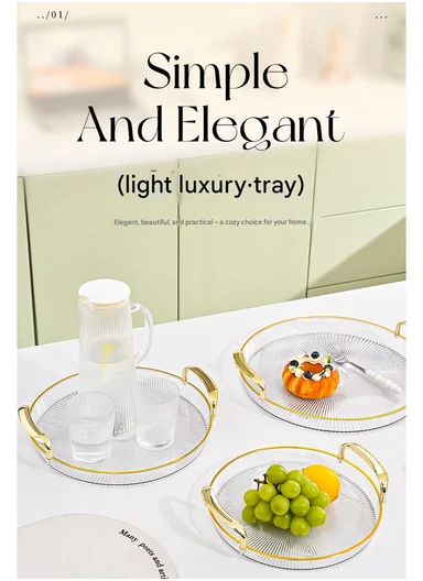 3-Piece Elegant Oval Serving Tray Set with Gold Handles, Transparent Plastic Snack &amp; Appetizer Trays