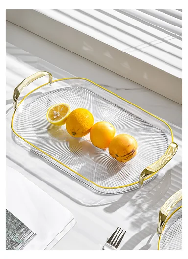 3-Piece Elegant Oval Serving Tray Set with Gold Handles, Transparent Plastic Snack &amp; Appetizer Trays